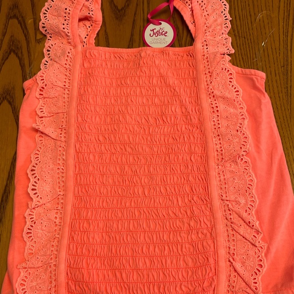 New Justice Girls orange smocked ruffle orange dye top. Size L 12/14 - Picture 1 of 7